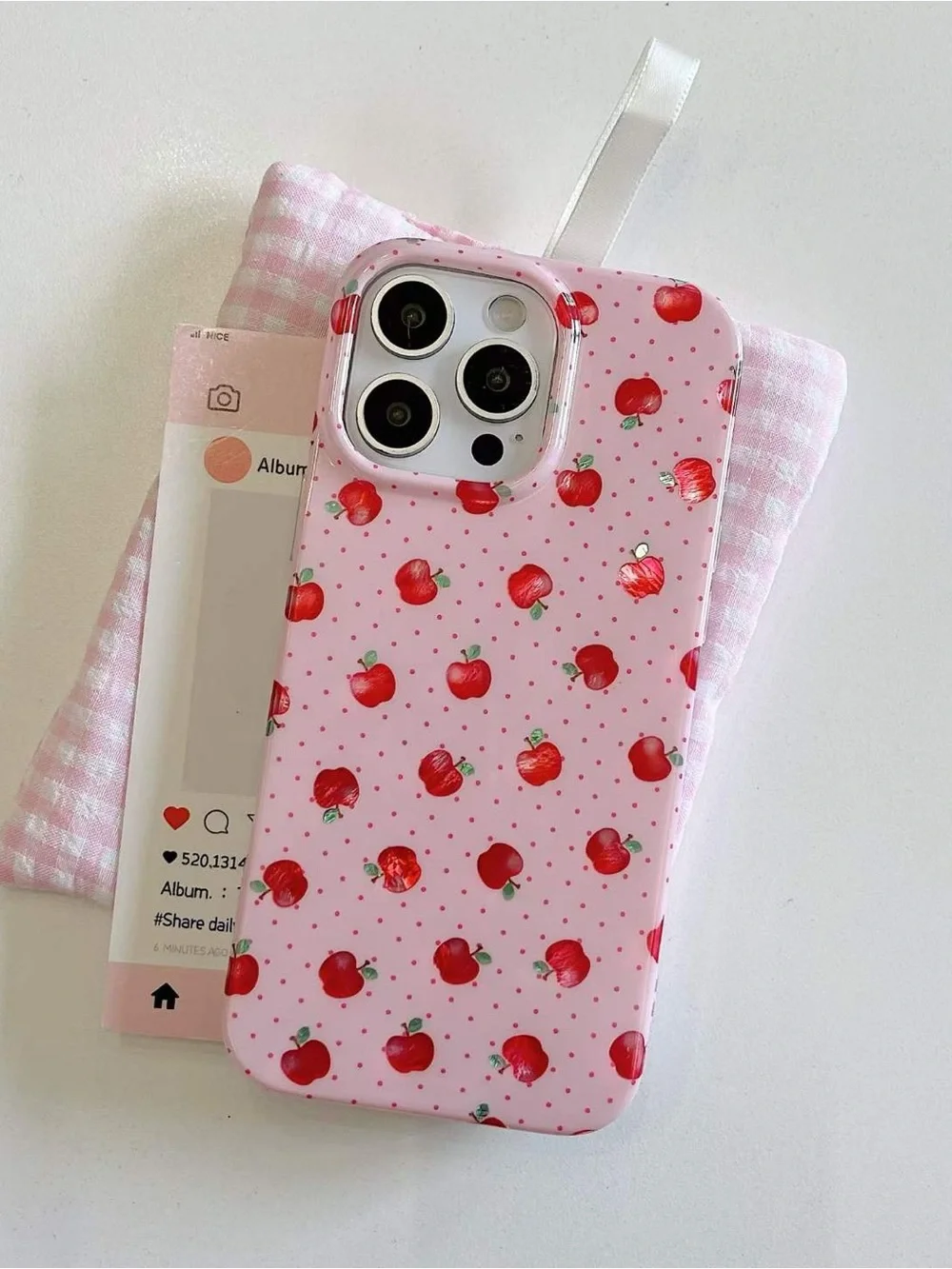 Pink Apple Print Phone Case - Cute Protective Cell Phone Cover